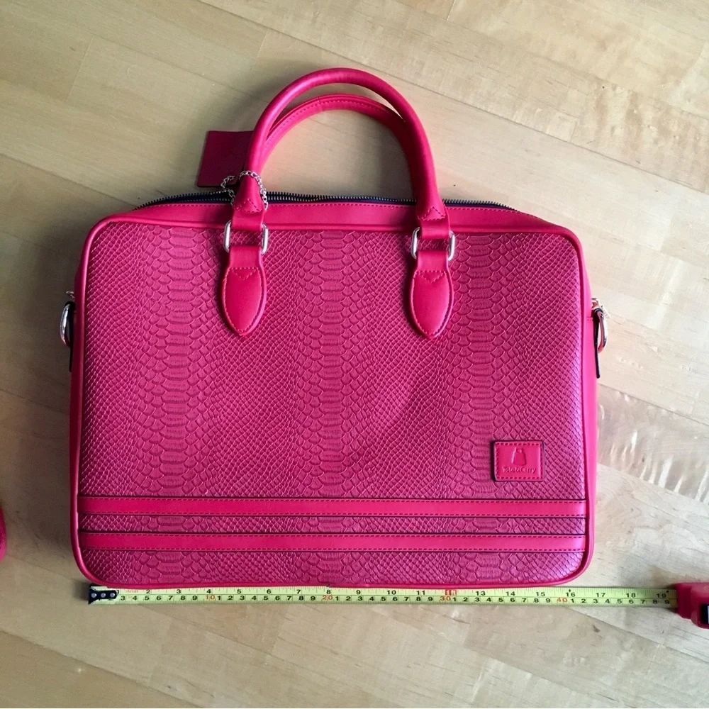 Tote&Carry Faux Snakeskin, Jetsetter 15 inch Laptop Bag, Briefcase, Red, Vegan